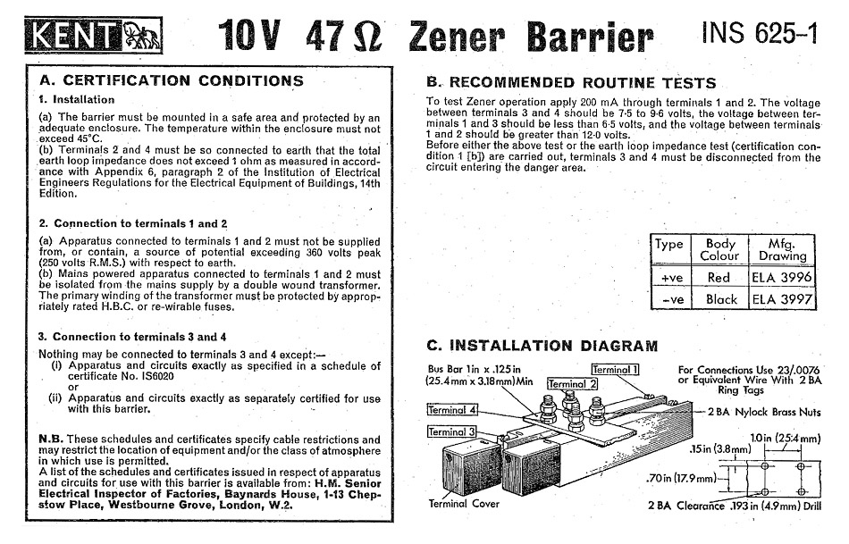 Instructions card for 10V 47Ω barrier